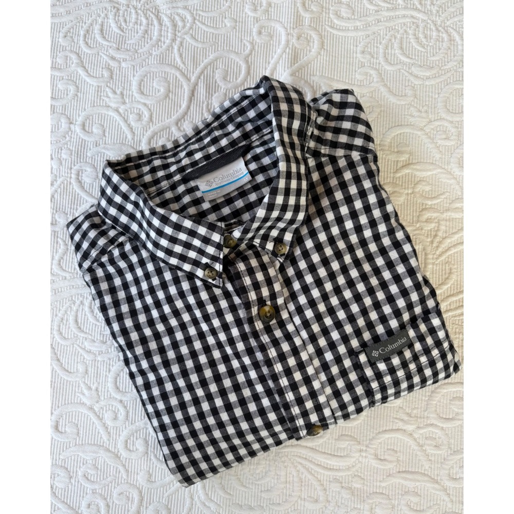Columbia Mens Rapid Rivers II Long Sleeve Shirt Black White Gingham Check Medium